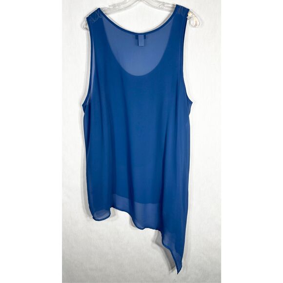 Torrid Plus Size 3X Tank Top Tiered Long Ruffled Asymmetric Blue Chiffon 1490 - Picture 2 of 9